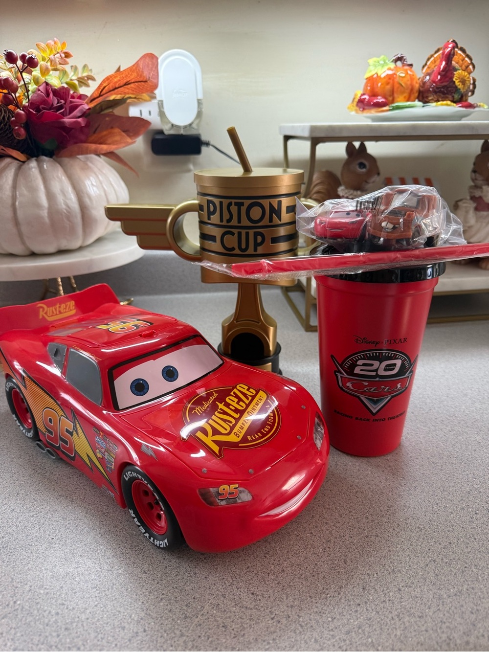 Disney Pixar Cars 20th Anniversary Popcorn bucket, Piston Cup and Cup W Topper